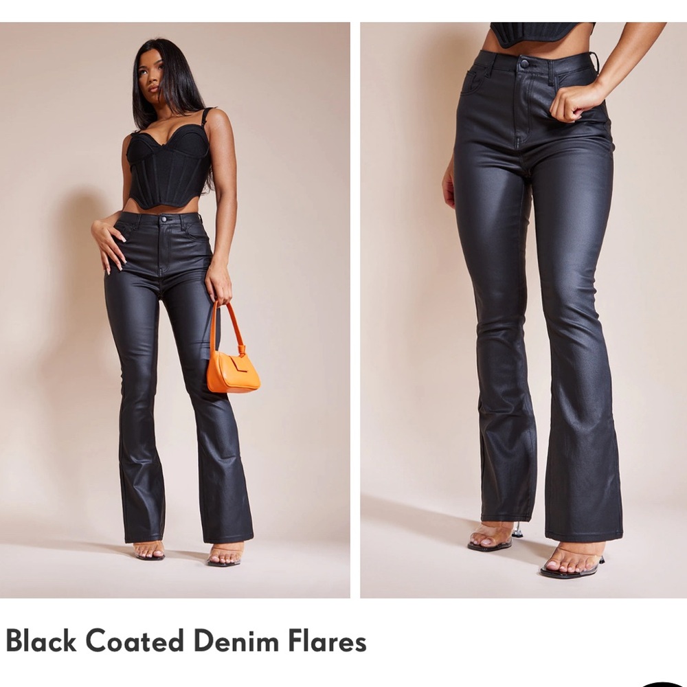Black Faux Leather Flare Jeans